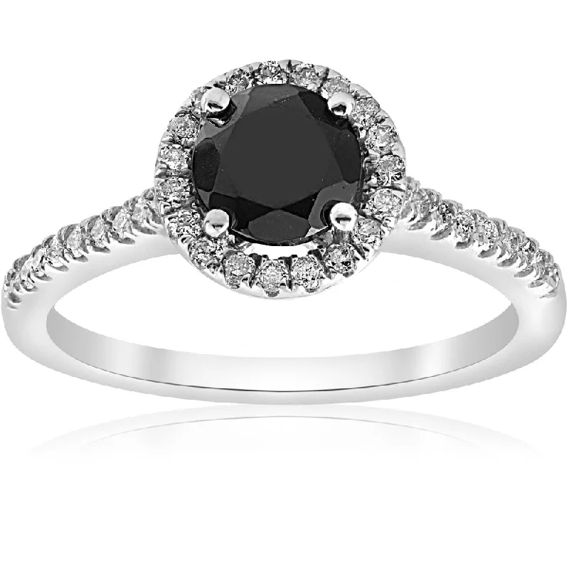 14k White Gold 1 3/8 ct TDW Diamond & Black Spinel Halo Pave Engagement Ring (I-J,I2-I3)