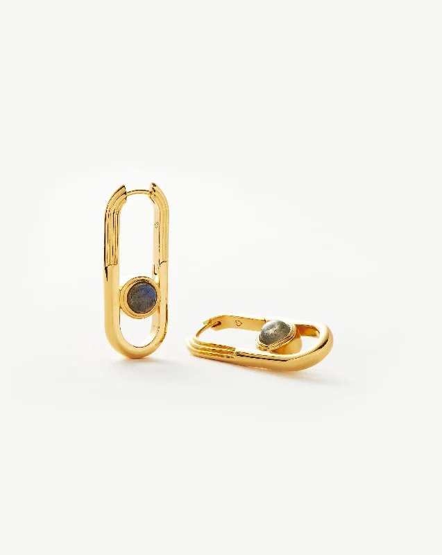 Zenyu Link Gemstone Ovate Hoop Earrings | 18ct Gold Plated/Labradorite