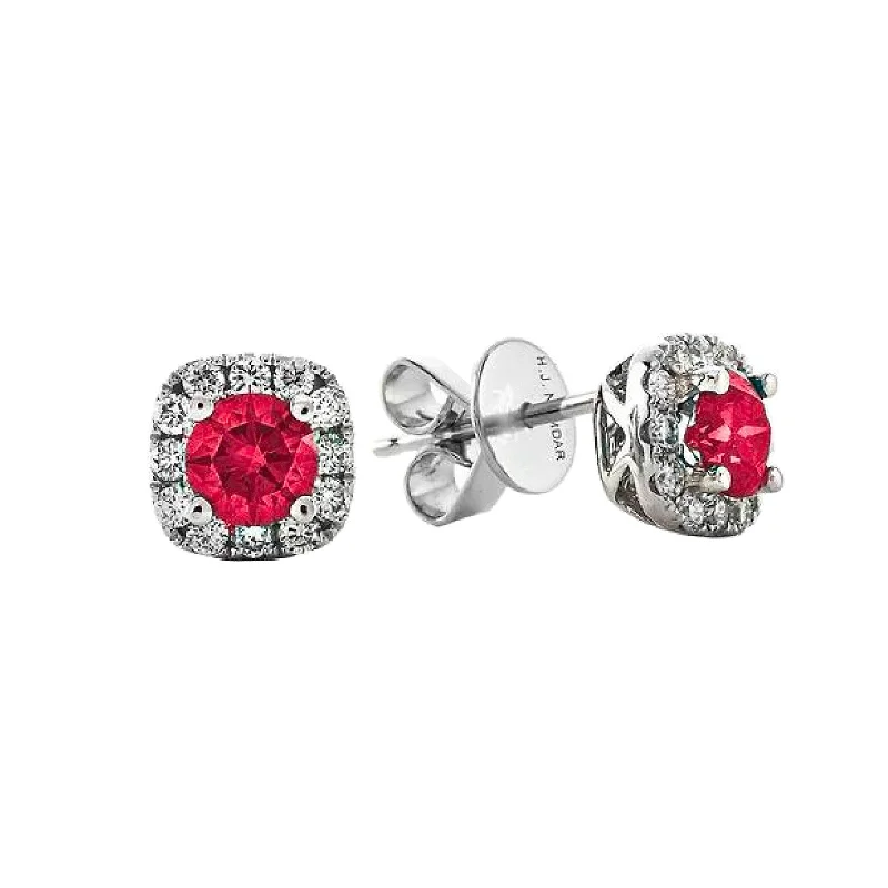 Ruby & Diamond Halo Stud Earrings