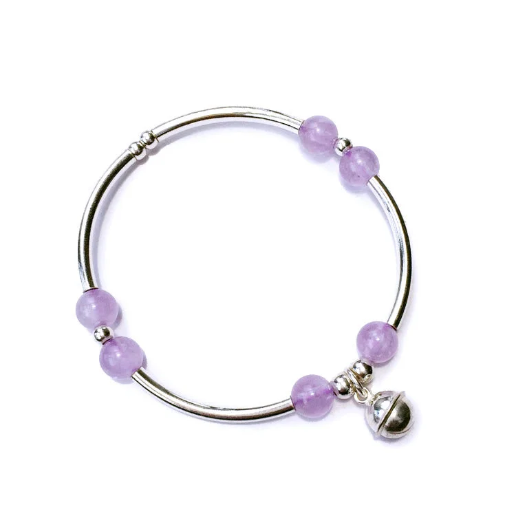 Sterling Silver Amethyst Beaded Bracelet Handmade Jewelry Accessories Women