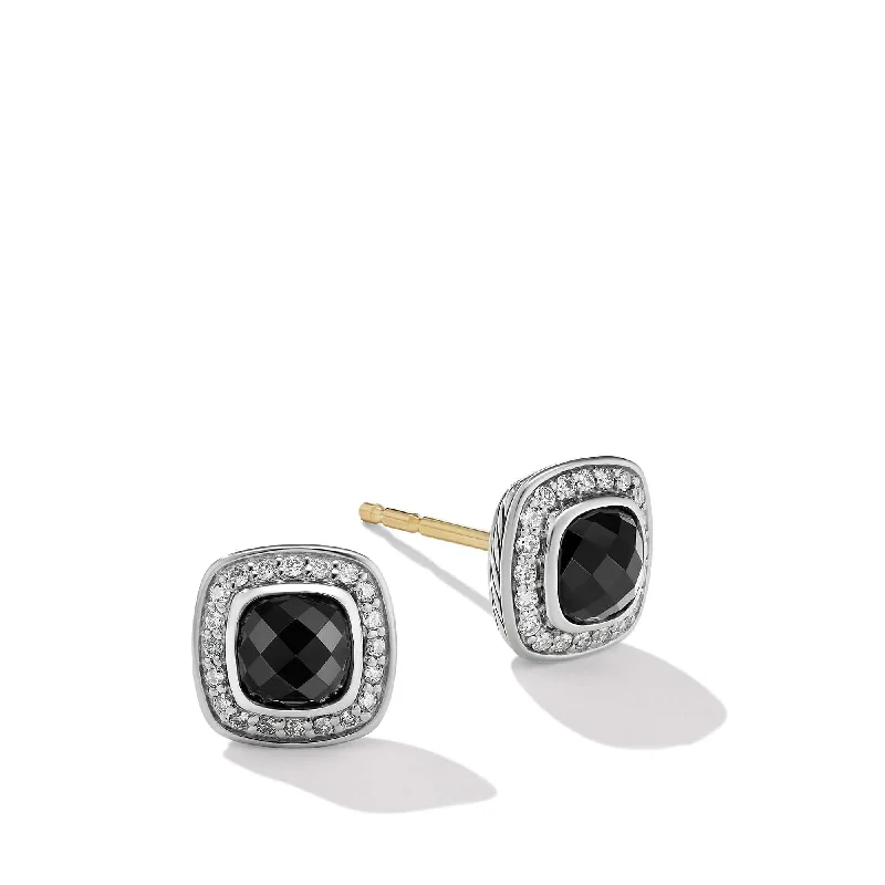 Petite Albion Stud Earrings in Sterling Silver with Black Onyx and Pave Diamonds