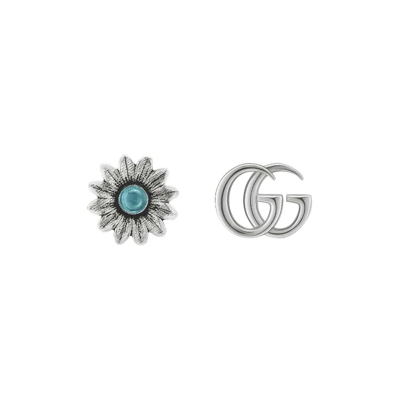 Blue Topaz Flower & Double G Studs