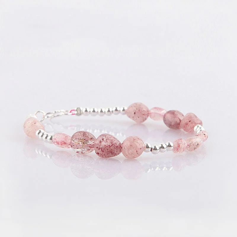 Strawberry Quartz Beaded Bracelets Handmade Gemstone Jewelry Accessories Gift for Women