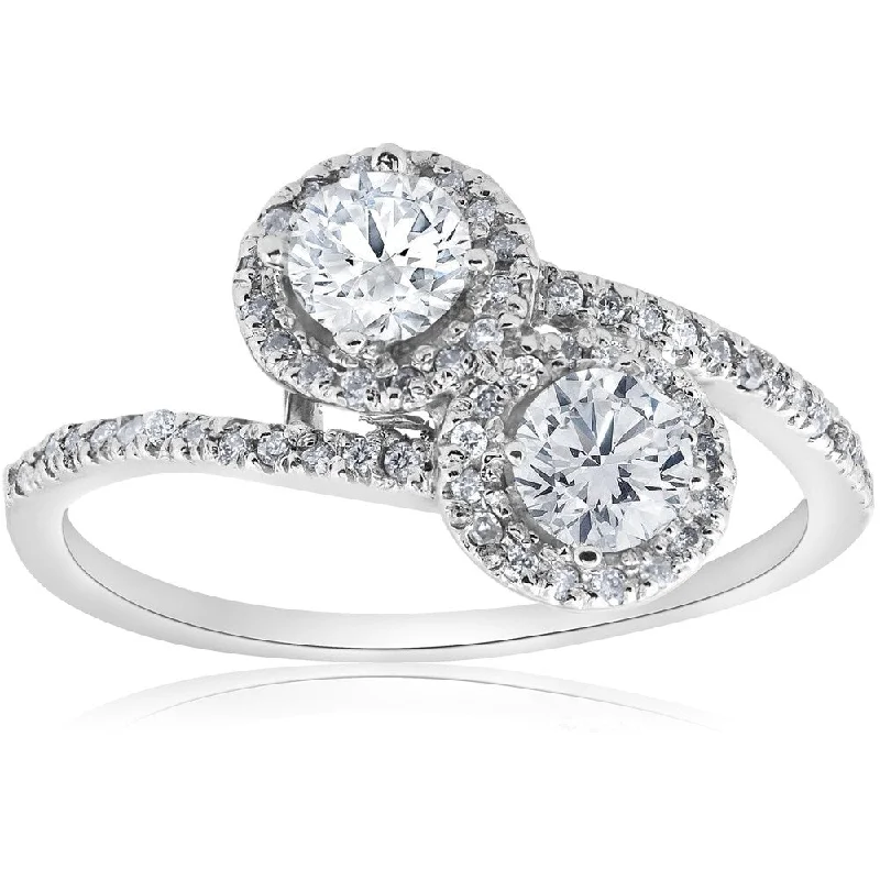 14K White Gold 1cttw Two Stone Diamond Engagement Ring (H/I, I1-I2) - White H-I - White H-I