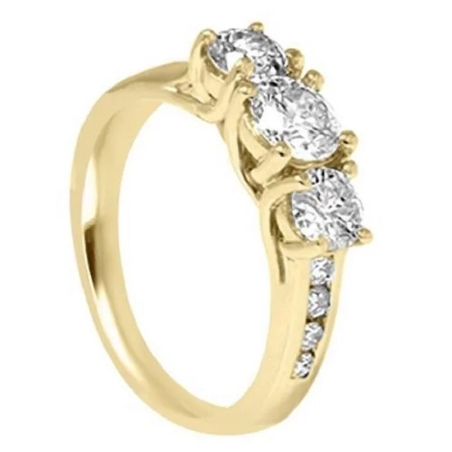 2ct Diamond Three Stone Engagement Ring 14K Yellow Gold Channel Set Round Cut