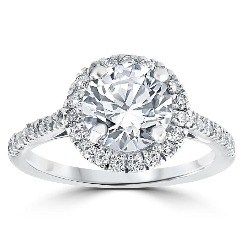 14k White Gold 2 1/3 ct Round Round Diamond Clarity Enhanced Halo Engagement Ring - White H-I - White H-I