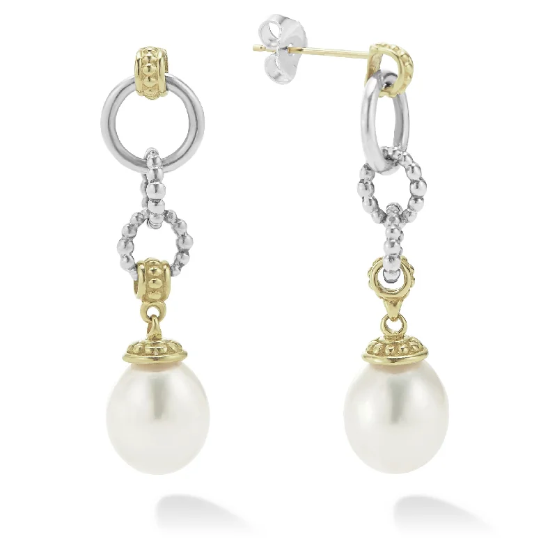 Two-Tone Pearl Circle Drop Earrings