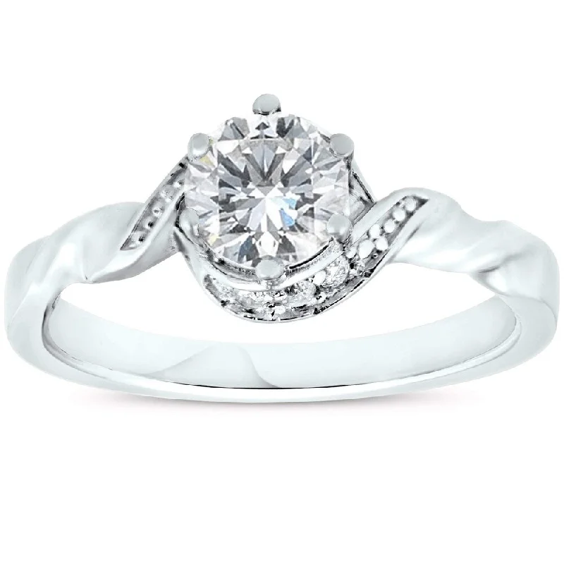 Pompeii3 14K White Gold 5/8ct TDW Solitaire Halo Twist Diamond Engagement Ring Clarity Enhanced - White G-H - White G-H