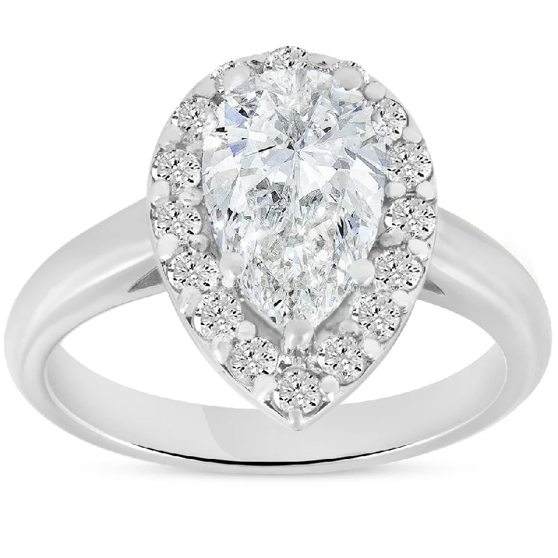 Pompeii3 14k White Gold 1 7/8 ct TDW Pear Shape Diamond Clarity Enhanced Halo Engagement Ring