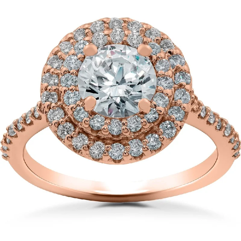 1 ct Double Halo Diamond Lab Created Engagement Ring 14k Rose Gold