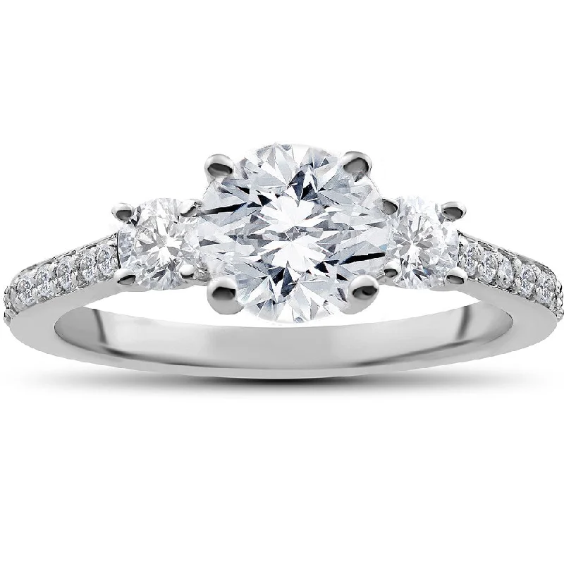 14k White Gold 1 1/4 ct Round Diamond 3-Stone Lab Grown Eco Friendly Engagement Ring