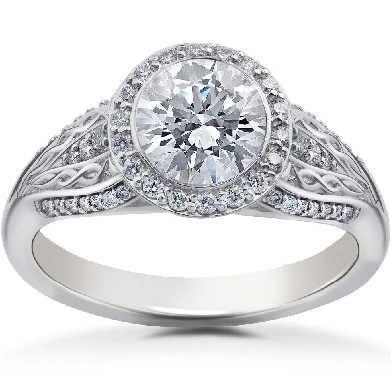 14k White Gold 3/4 ct TDW Lab Grown Eco Friendly Diamond Vintage Halo Engagement Ring