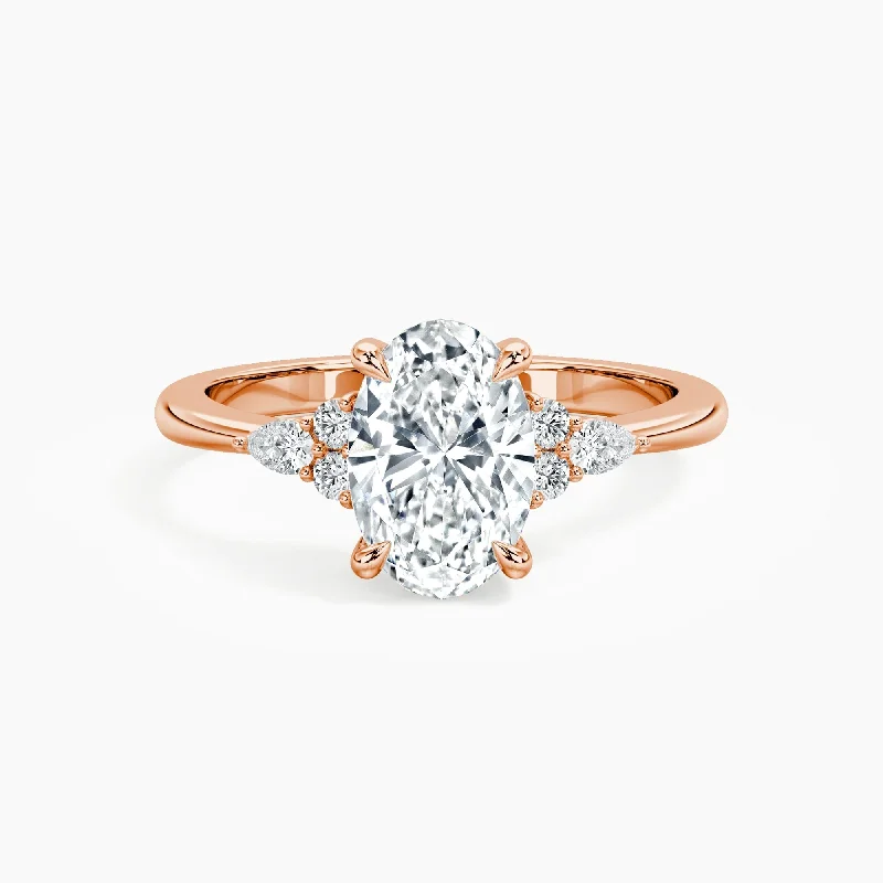 Auriya 14kt Rose Gold Lab Grown Oval Diamond Engagement Ring with Dainty Tapered Diamond Embrace (F-G, VS)