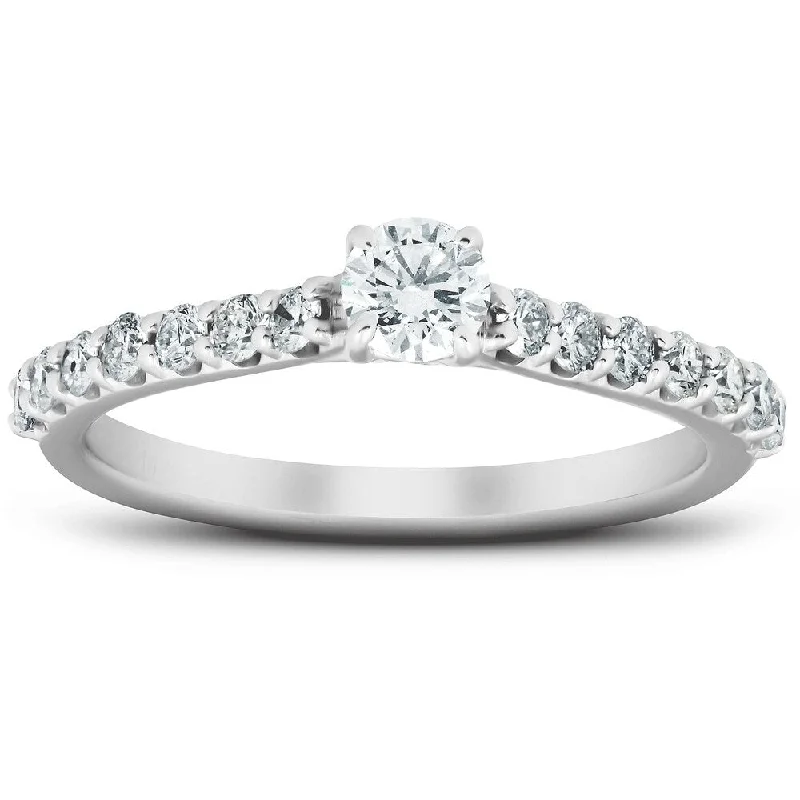 3/4 Ct TDW Diamond Side Stone Engagement Ring 14k White Gold Lab Created