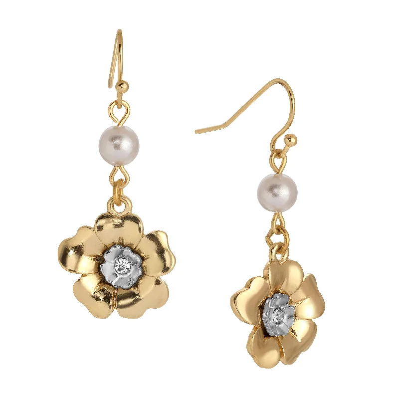 1928 Jewelry Light Grey Faux Pearl Flower Dangling Earrings