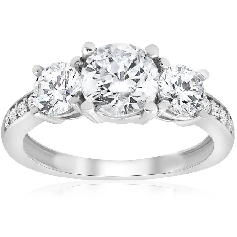 Pompeii3 14k White Gold 2 Ct Three Stone Diamond Engagement Ring