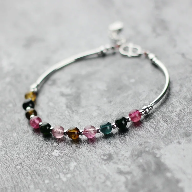 Tourmaline Tiny Bead Bracelet in Sterling Silver Handmade Jewelry Accessories Women