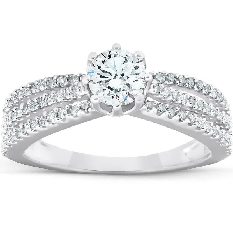 1 Ct Diamond Engagement Ring Multi Row 14k White Gold