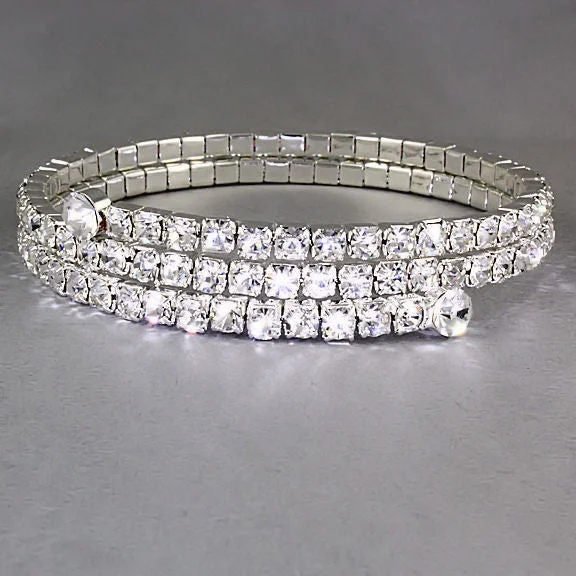 Brianna: 2 Row Wrap Around Swarovski Crystal Flex Cuff Bangle Bracelet