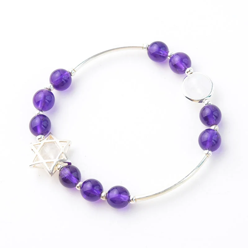 Sterling Silver Amethyst Moonstone Bead Bracelet Jewelry Gifts Women