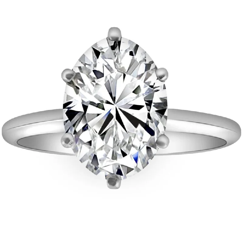 VS 3CT Platinum Oval Diamond 6-Prong Solitaire Engagement Ring Lab Grown