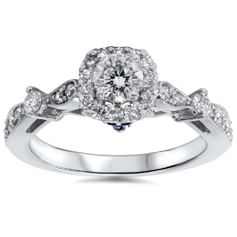 14k White Gold 1ct TDW Cushion-cut Halo Diamond Engagement Ring with Sapphire Accent