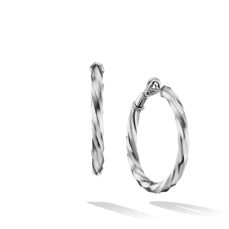 Cable Edge Hoop Earrings in Recycled Sterling Silver