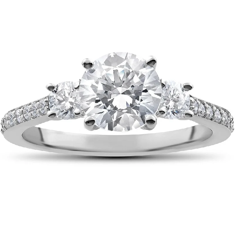 14k White Gold 2 ct Round Diamond 3-Stone Lab Grown Eco Friendly Engagement Ring