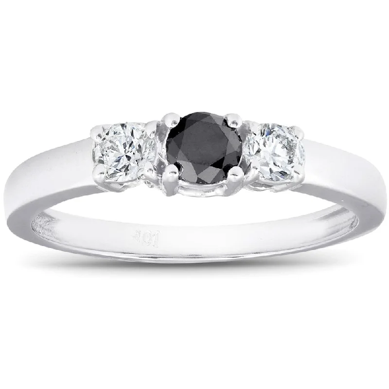 1/2ct Black & White Diamond 3-Stone Engagement Ring 10K White Gold