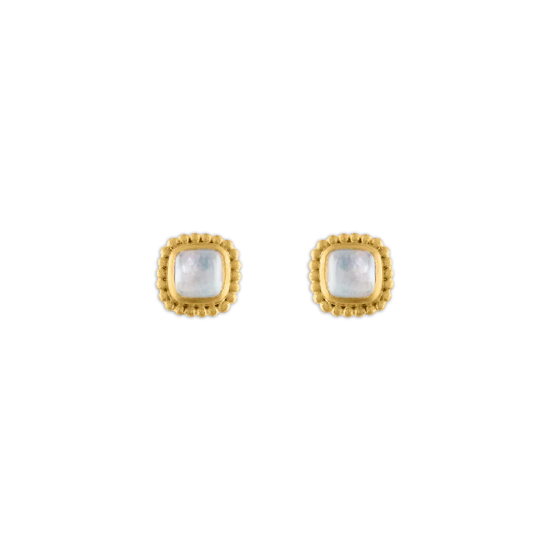 Rainbow Moonstone Granulated Stud Earrings