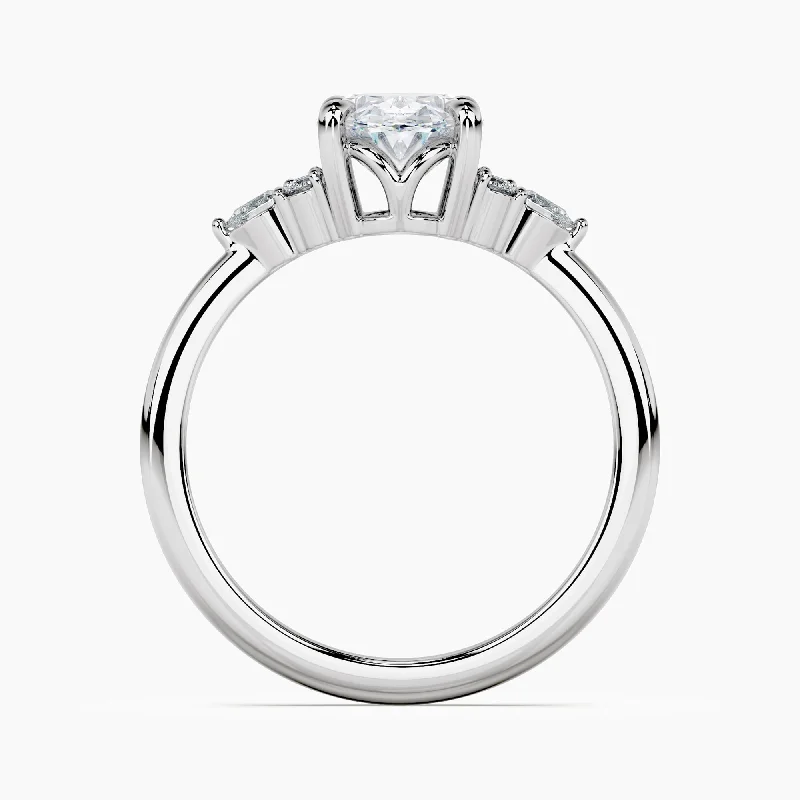 Auriya 14kt White Gold Lab Grown Oval Diamond Engagement Ring with Dainty Tapered Diamond Embrace (F-G, VS)