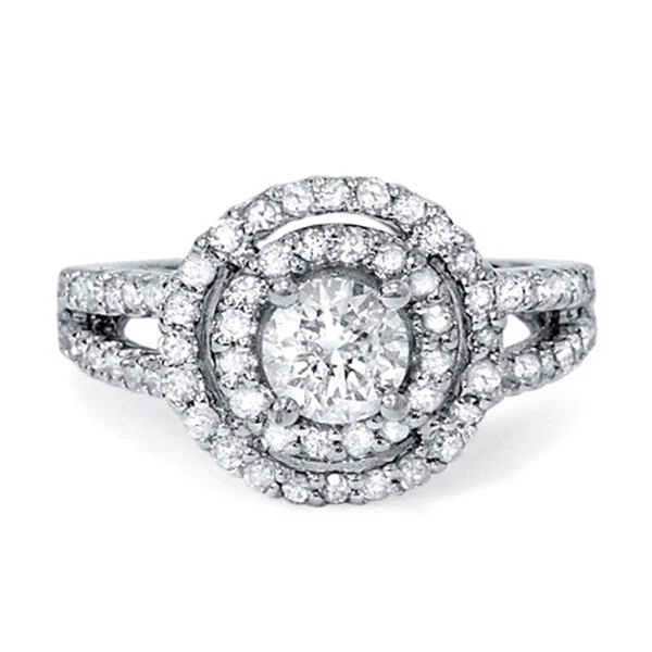 14k White Gold 1 1/4ct TDW Diamond Double Round Halo Vintage-style Engagement Ring