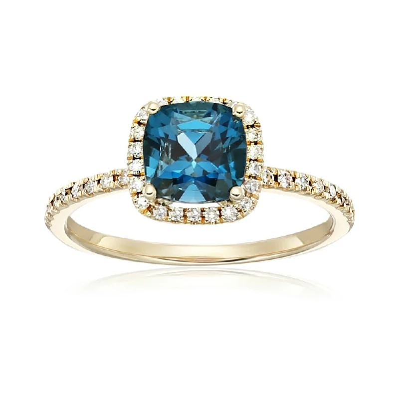 10k Yellow Gold London Blue Topaz and Diamond Engagement Ring Size - 7