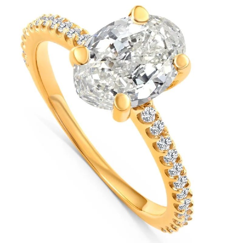 Certified 2.33 Ct Oval Diamond Engagement Ring Yellow Gold Lab Grown