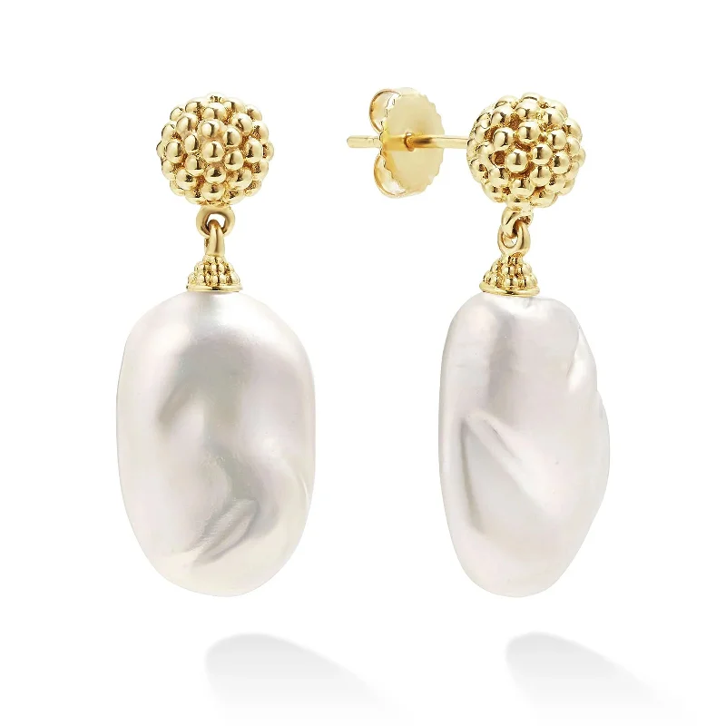 Freshwater Baroque Pearl Caviar Luna Drop Earrings