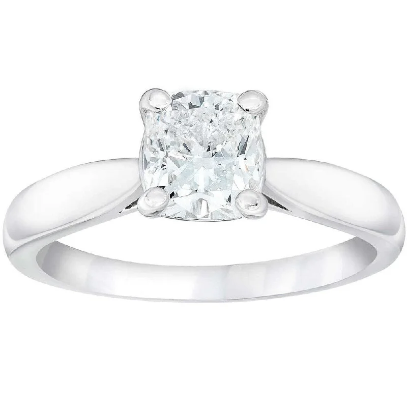 Pompeii3 14k White Gold 1 1/2 Ct TDW Cushion Solitaire Diamond Engagement Ring Clarity Enhanced